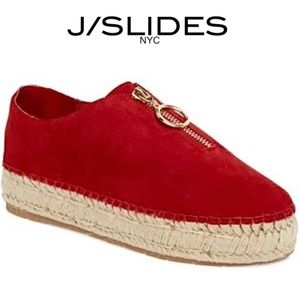 J/Slides Ryan Red Suede Zip Up Espadrilles Loafers